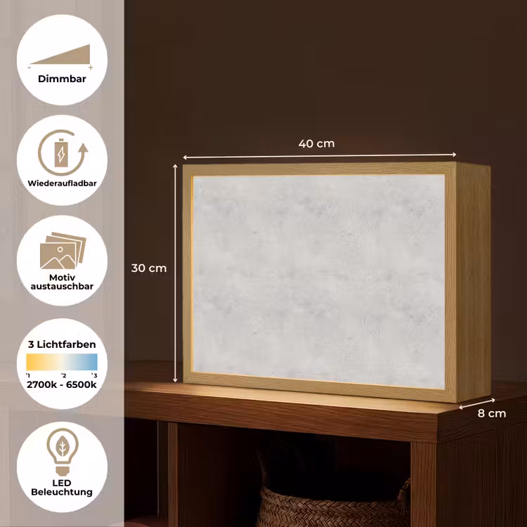 Grijs - Beton - Neutraal Light Box met batterij (Wandlamp) middel 907 -USP_websiteoverzichtDE