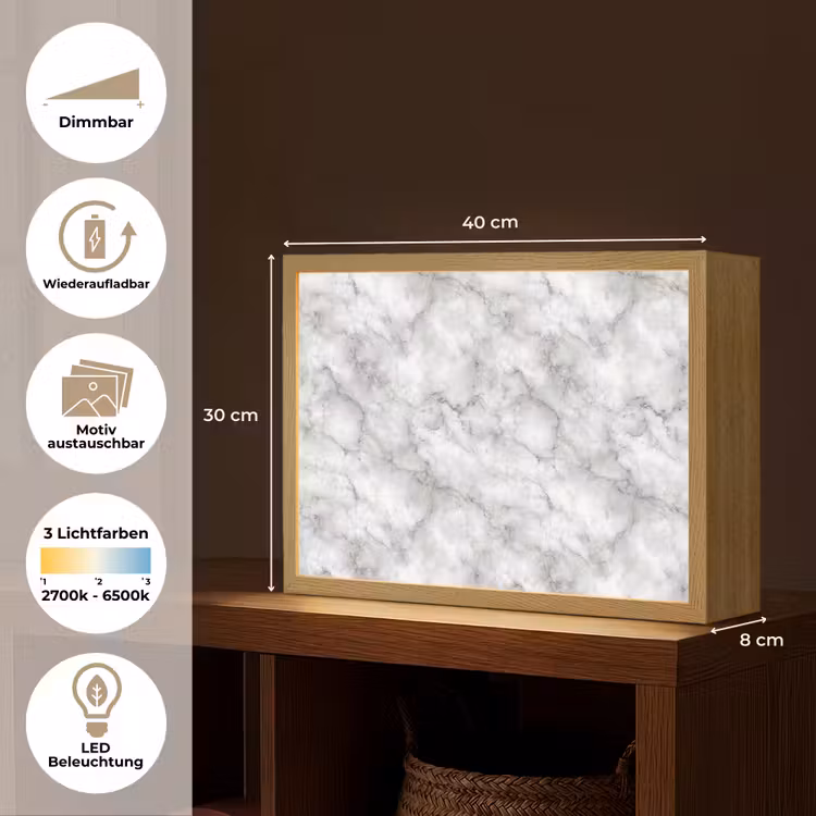 Grijs - Marmer - Klassiek - Aders Light Box met batterij (Wandlamp) middel 907 -USP_websiteoverzichtDE