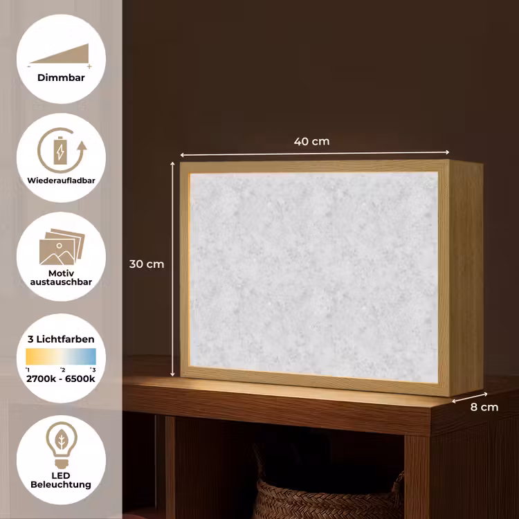 Grijs - Terrazzo-effect - Beton Light Box met batterij (Wandlamp) middel 907 -USP_websiteoverzichtDE