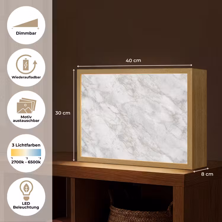 Grijs - Wit - Marmer Light Box met batterij (Wandlamp) middel 907 -USP_websiteoverzichtDE