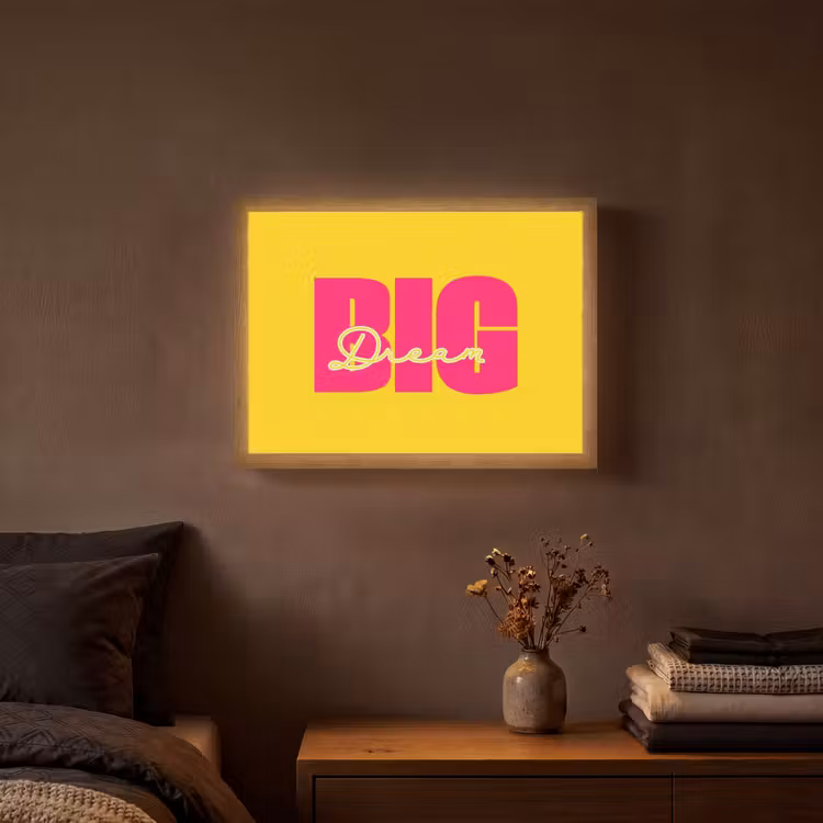 Dream big - Geel - Roze Light Box met batterij (Wandlamp) middel -sfeer4