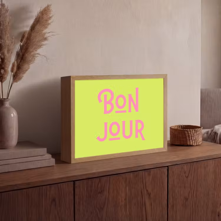 Groen - Roze bonjour - art-deco Light Box met batterij (Wandlamp) middel -sfeer2