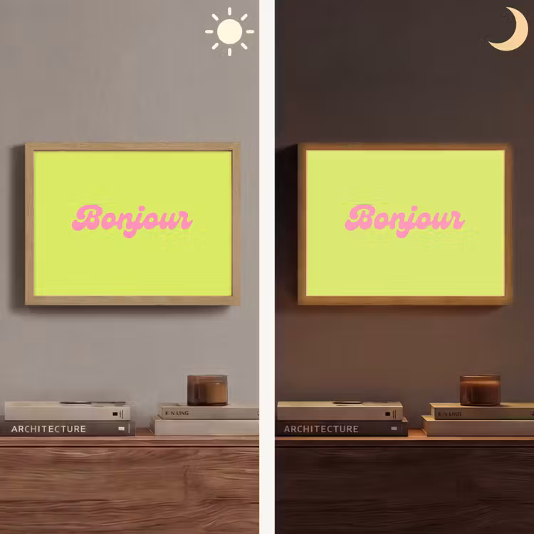 Groen - Roze bonjour - Retro Light Box met batterij (Wandlamp) middel -sfeer3