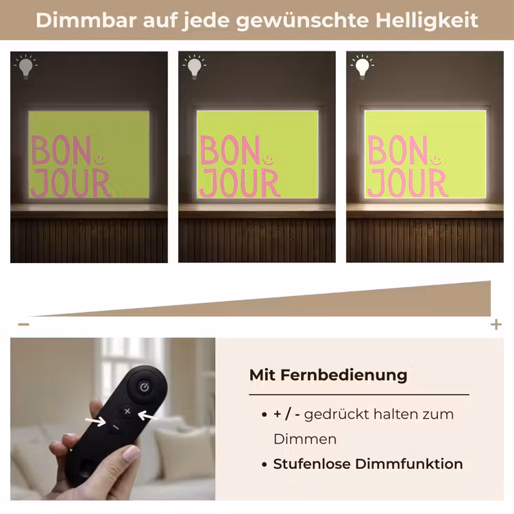 Groen - Smiley - Bonjour - Roze Light Box met batterij (Wandlamp) middel -USP_dimbaarDE
