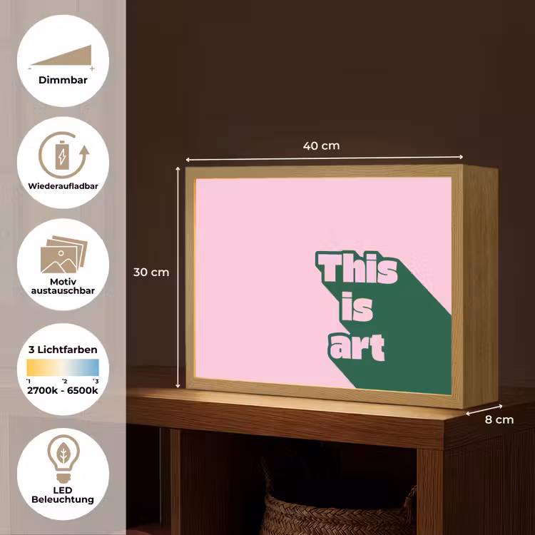 Groen - Teskt - This is art - Roze Light Box met batterij (Wandlamp) middel -USP_websiteoverzichtDE