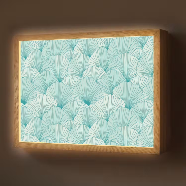 Groen - Wit - Ginko - Getekend - Textuur Light Box met batterij (Wandlamp) middel 907 -z3d_website