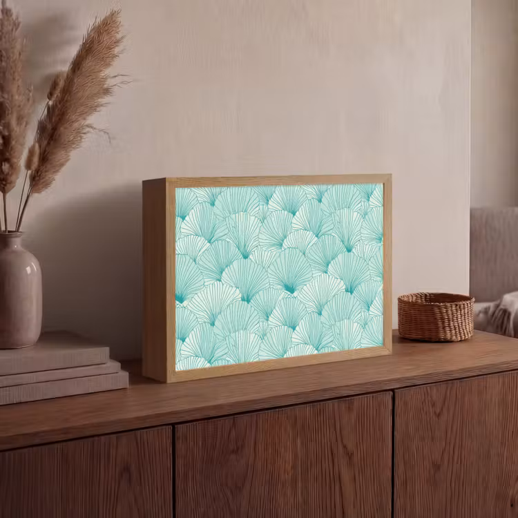 Groen - Wit - Ginko - Getekend - Textuur Light Box met batterij (Wandlamp) middel 907 -sfeer2
