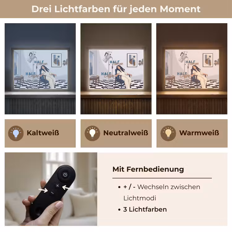 Half human, Half Coffee - Infuus - Koffie Light Box met batterij (Wandlamp) middel -USP_lichtkleurDE