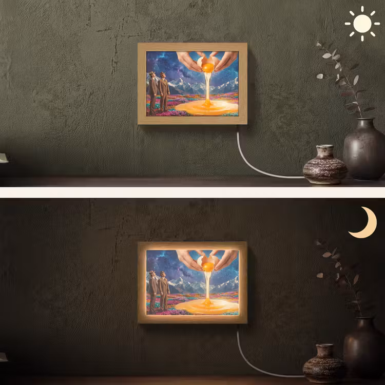 Lightbox - Wandleuchte - Hände – Ei – Surrealismus - Handen - Ei - Surrealisme Light Box met kabel (Wandlamp) klein