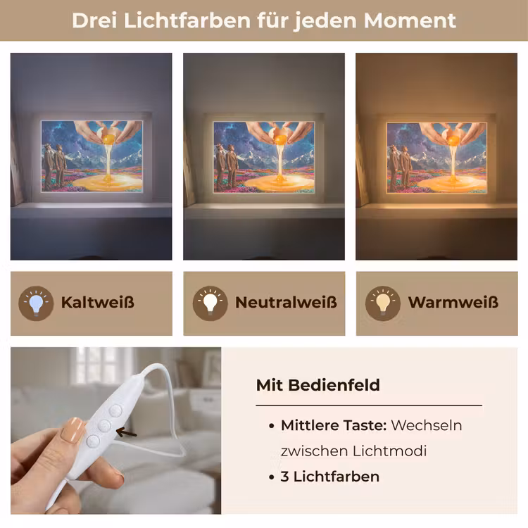 Lightbox - Wandleuchte - Hände – Ei – Surrealismus - Handen - Ei - Surrealisme Light Box met kabel (Wandlamp) klein