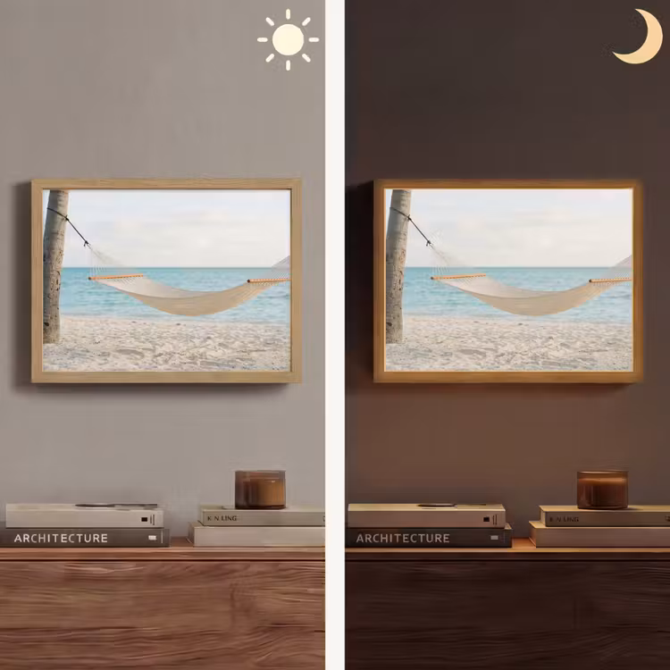 Hangmat - Strand - Wit Light Box met batterij (Wandlamp) middel -sfeer3
