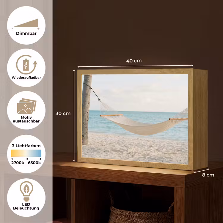 Hangmat - Strand - Wit Light Box met batterij (Wandlamp) middel -USP_websiteoverzichtDE
