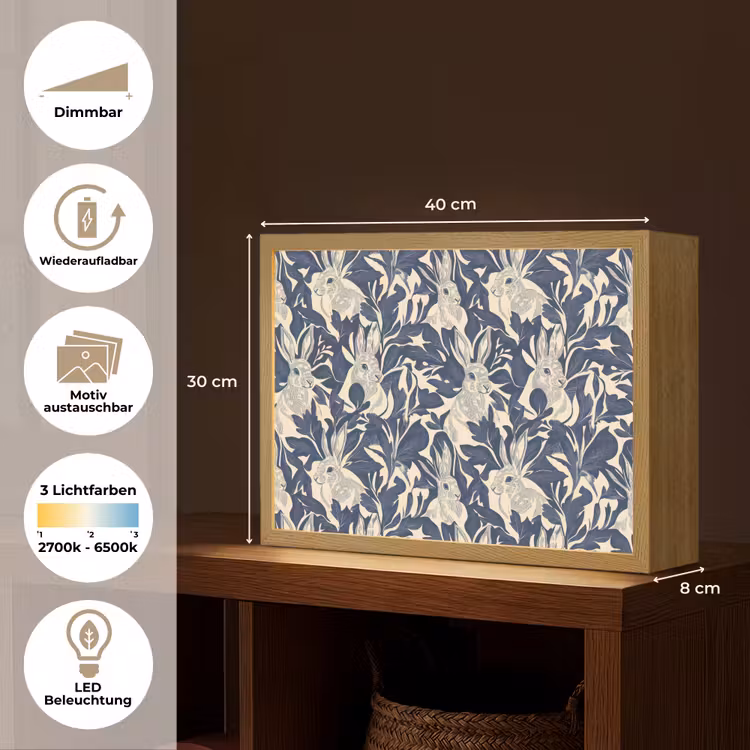 Hazen - Bladeren - Patroon - Blauw - Beige Light Box met batterij (Wandlamp) middel 907 -USP_websiteoverzichtDE