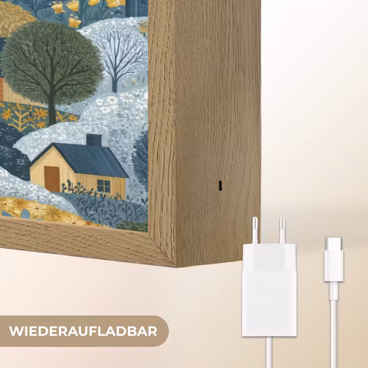 Huisjes - Bloemen - Patroon - Geel - Blauw Light Box met batterij (Wandlamp) middel 907 -USP_websiteoplaadbaarDE