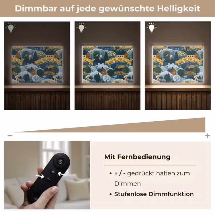 Huisjes - Bloemen - Patroon - Geel - Blauw Light Box met batterij (Wandlamp) middel 907 -USP_dimbaarDE