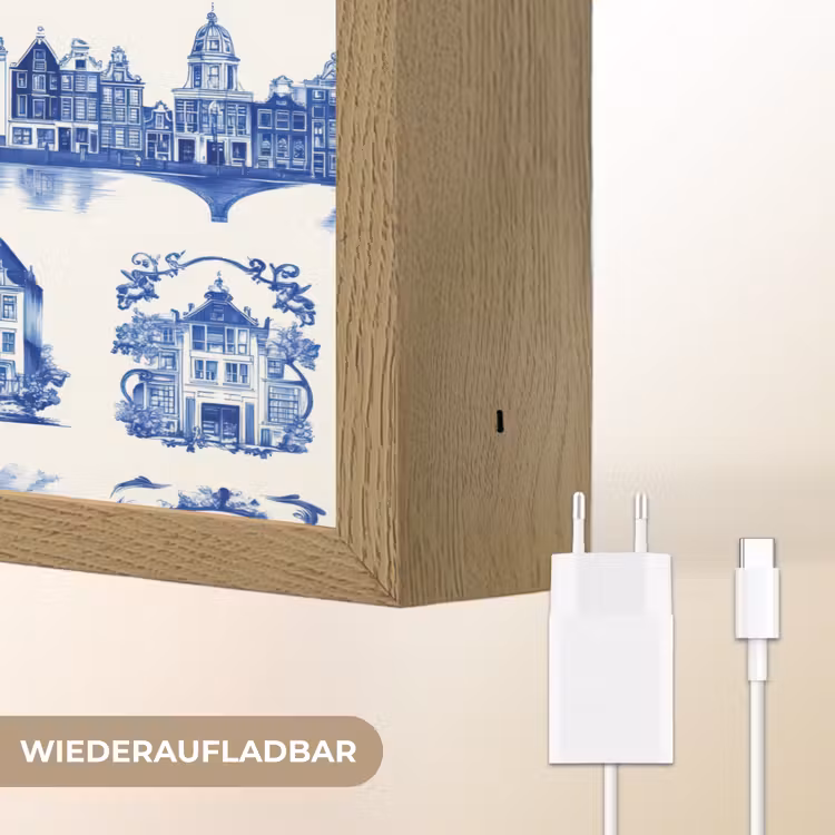 Huizen - Schepen - Blauw Light Box met batterij (Wandlamp) middel 907 -USP_websiteoplaadbaarDE