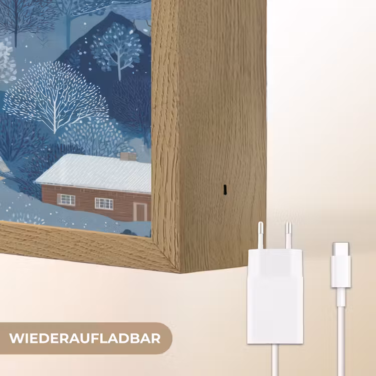 Huisjes - Vogels - Sneeuw - Winter - Blauw Light Box met batterij (Wandlamp) middel 907 -USP_websiteoplaadbaarDE