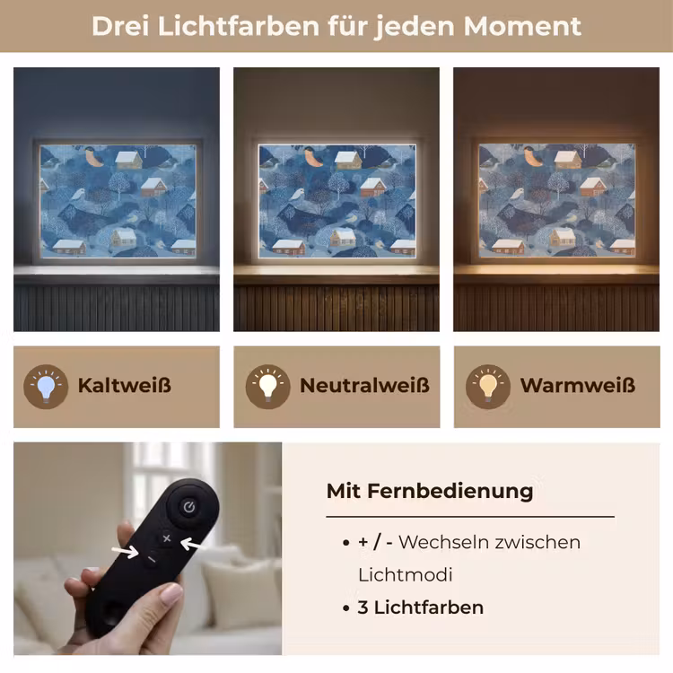 Huisjes - Vogels - Sneeuw - Winter - Blauw Light Box met batterij (Wandlamp) middel 907 -USP_lichtkleurDE