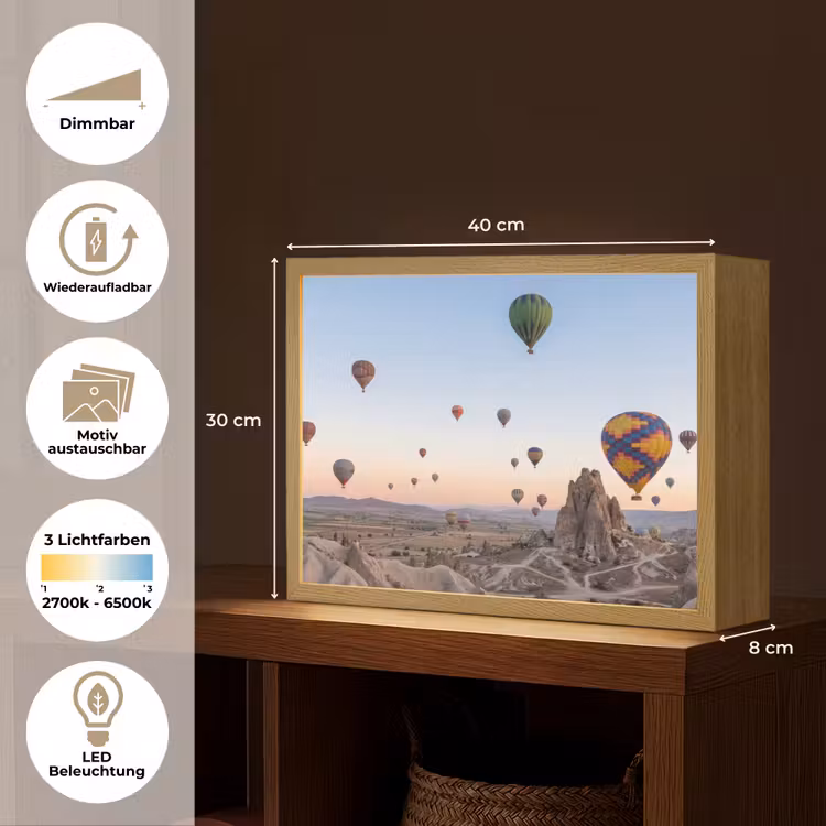 Luchtballonnen - Rotsen - Zonsopgang Light Box met batterij (Wandlamp) middel -USP_websiteoverzichtDE