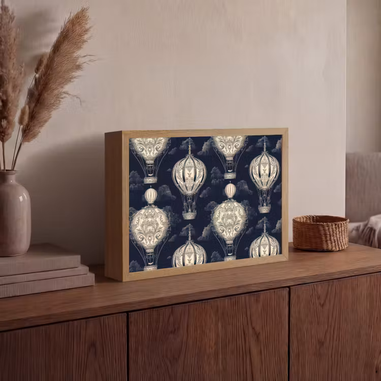 Luchtballonnen - Wolken - Patroon - Donkerblauw Light Box met batterij (Wandlamp) middel 907 -sfeer2