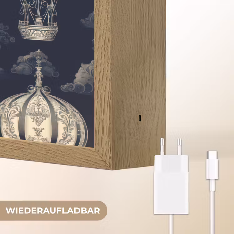 Luchtballonnen - Wolken - Patroon - Donkerblauw Light Box met batterij (Wandlamp) middel 907 -USP_websiteoplaadbaarDE