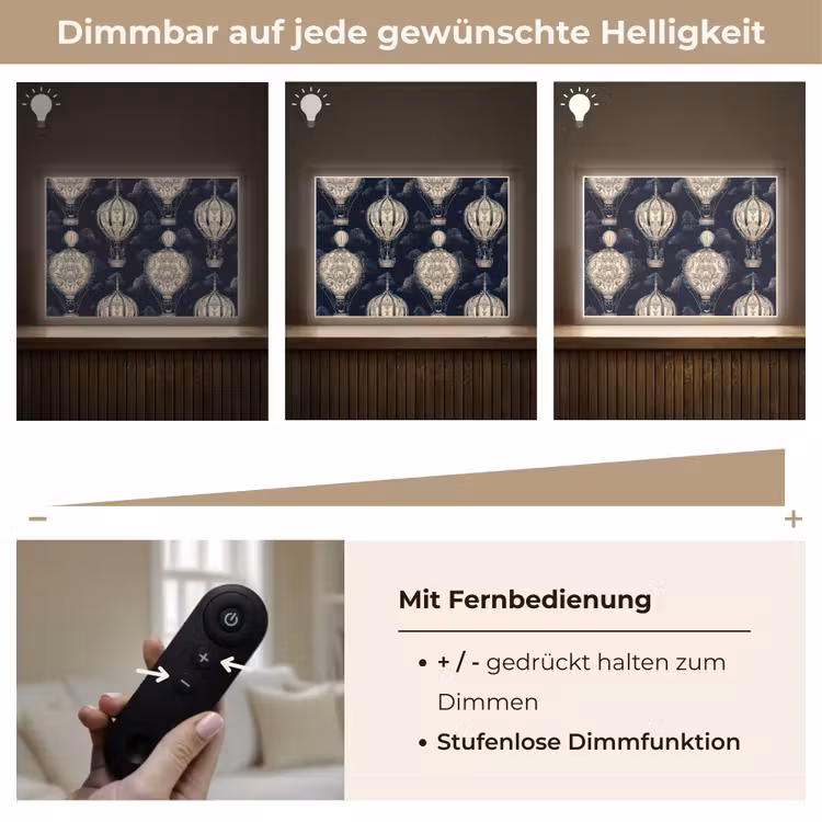 Luchtballonnen - Wolken - Patroon - Donkerblauw Light Box met batterij (Wandlamp) middel 907 -USP_dimbaarDE