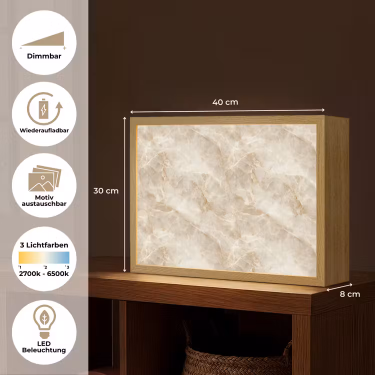 Lichtbeige - Onyx - Subtiel Light Box met batterij (Wandlamp) middel 907 -USP_websiteoverzichtDE