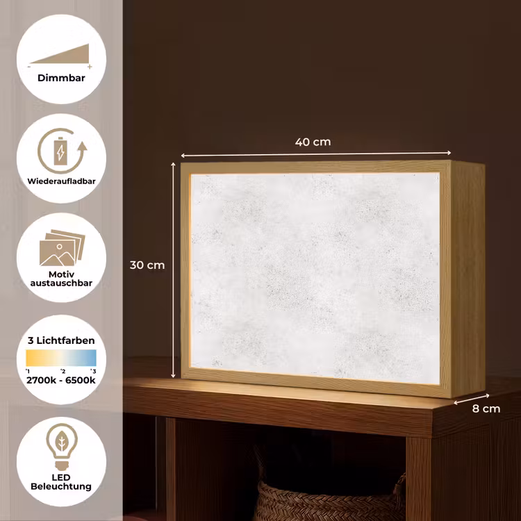 Lichtgrijs - Betonstructuur - Subtiel Light Box met batterij (Wandlamp) middel 907 -USP_websiteoverzichtDE