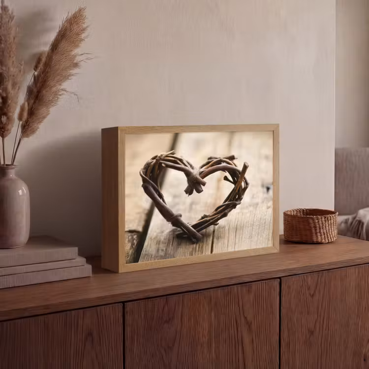 Hart - Hout - Natuur - Takken - Bruin Light Box met batterij (Wandlamp) middel -sfeer2