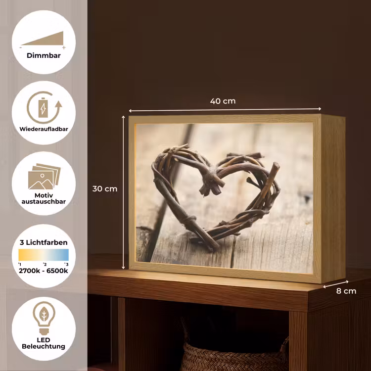 Hart - Hout - Natuur - Takken - Bruin Light Box met batterij (Wandlamp) middel -USP_websiteoverzichtDE