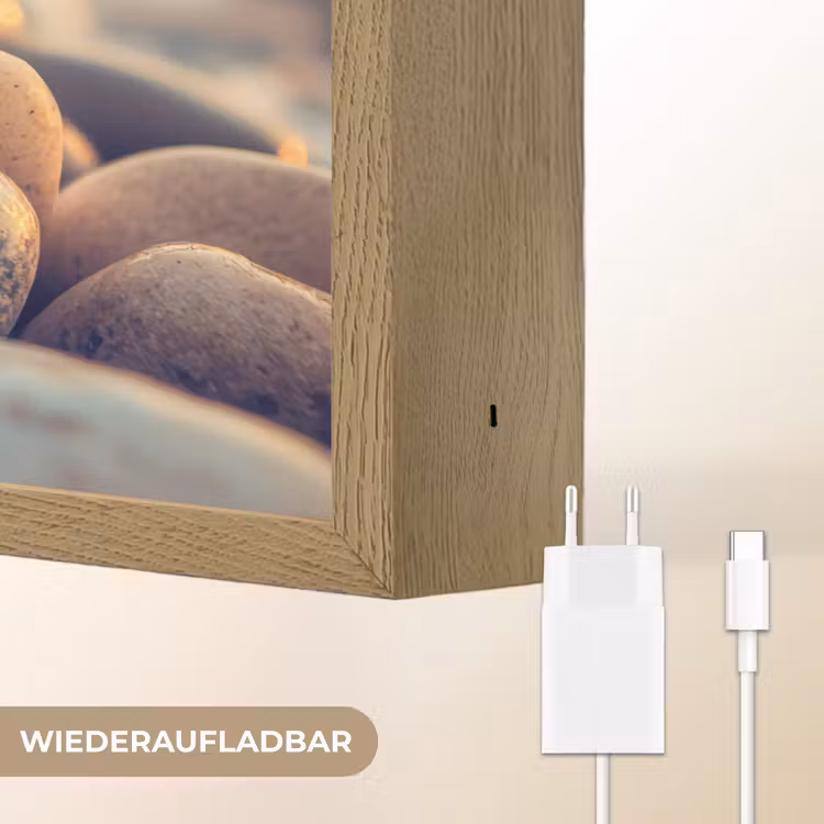 Hart - Stenen - Natuur - Keien - Zen - Kiezelstenen Light Box met batterij (Wandlamp) middel -USP_websiteoplaadbaarDE