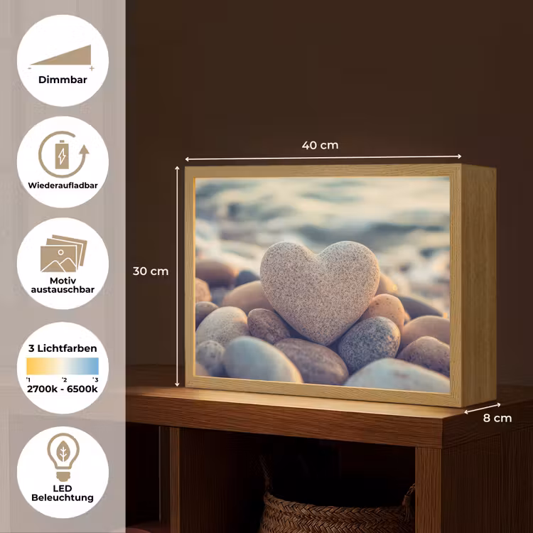 Hart - Stenen - Natuur - Keien - Zen - Kiezelstenen Light Box met batterij (Wandlamp) middel -USP_websiteoverzichtDE