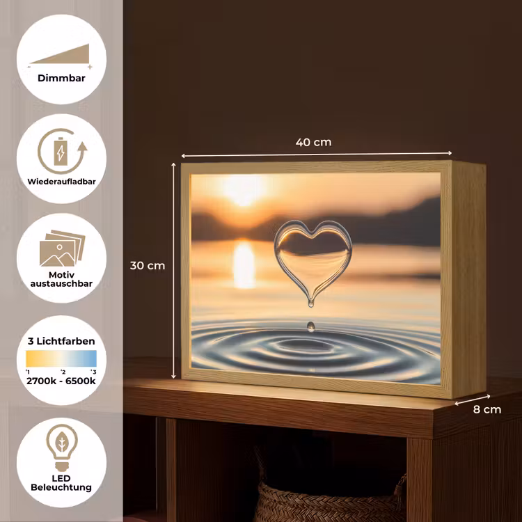 Hart - Water - Zonsondergang - Natuur - Zen Light Box met batterij (Wandlamp) middel -USP_websiteoverzichtDE