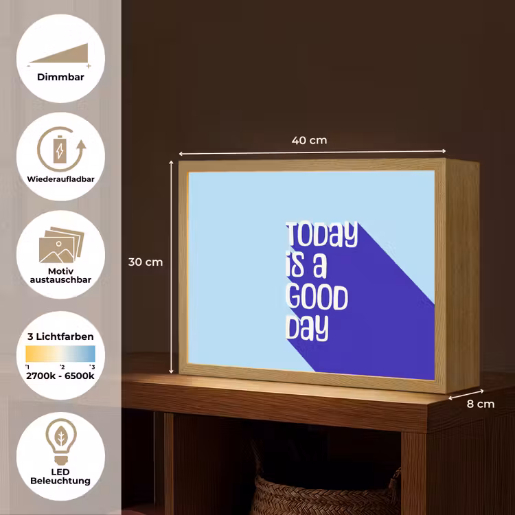 Today is a good day - Blauw - Schaduw Light Box met batterij (Wandlamp) middel -USP_websiteoverzichtDE