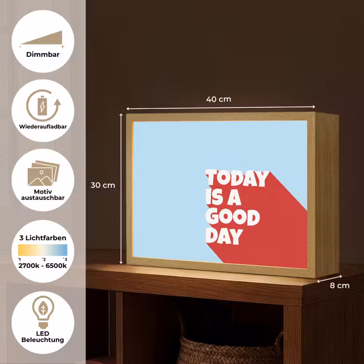 Today is a good day - Rood - lichtblauw Light Box met batterij (Wandlamp) middel -USP_websiteoverzichtDE