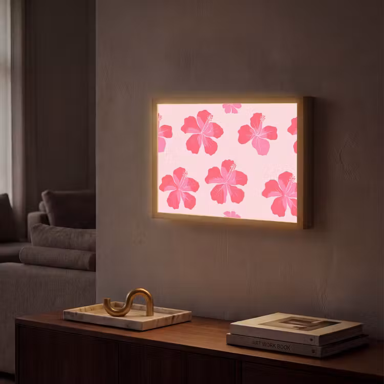 Hibiscus - Bloemen - Roze Light Box met batterij (Wandlamp) middel 907 -sfeer1