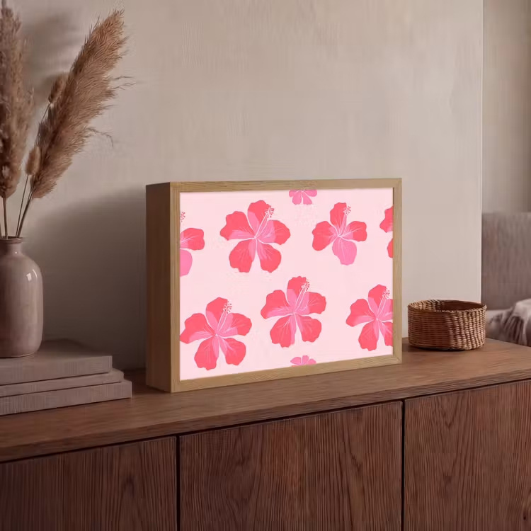 Hibiscus - Bloemen - Roze Light Box met batterij (Wandlamp) middel 907 -sfeer2