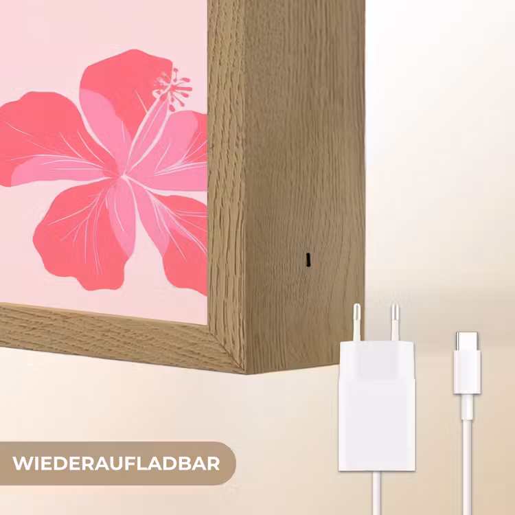 Hibiscus - Bloemen - Roze Light Box met batterij (Wandlamp) middel 907 -USP_websiteoplaadbaarDE