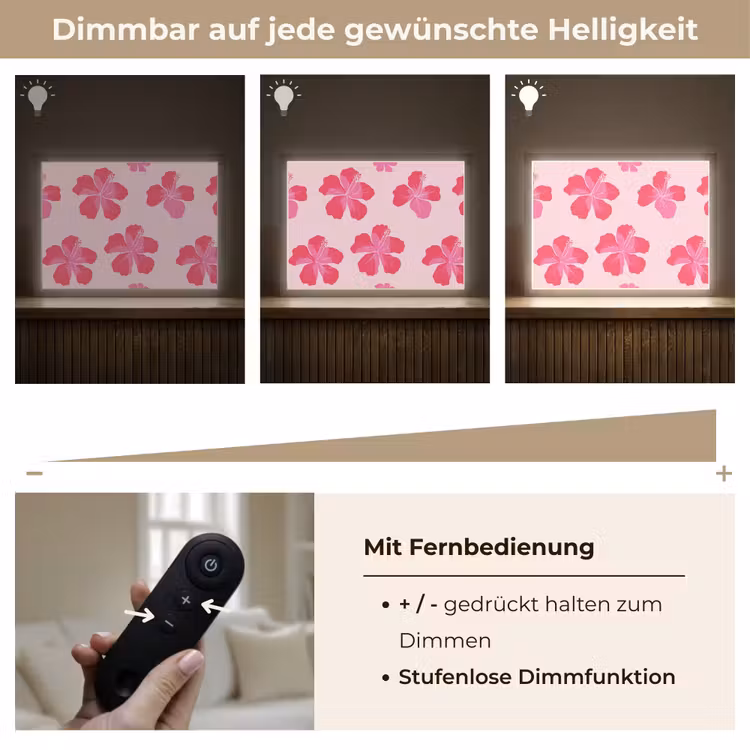 Hibiscus - Bloemen - Roze Light Box met batterij (Wandlamp) middel 907 -USP_dimbaarDE