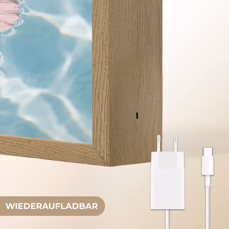 Hibiscus - Water - Roze Light Box met batterij (Wandlamp) middel -USP_websiteoplaadbaarDE
