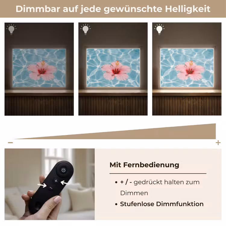 Hibiscus - Water - Roze Light Box met batterij (Wandlamp) middel -USP_dimbaarDE
