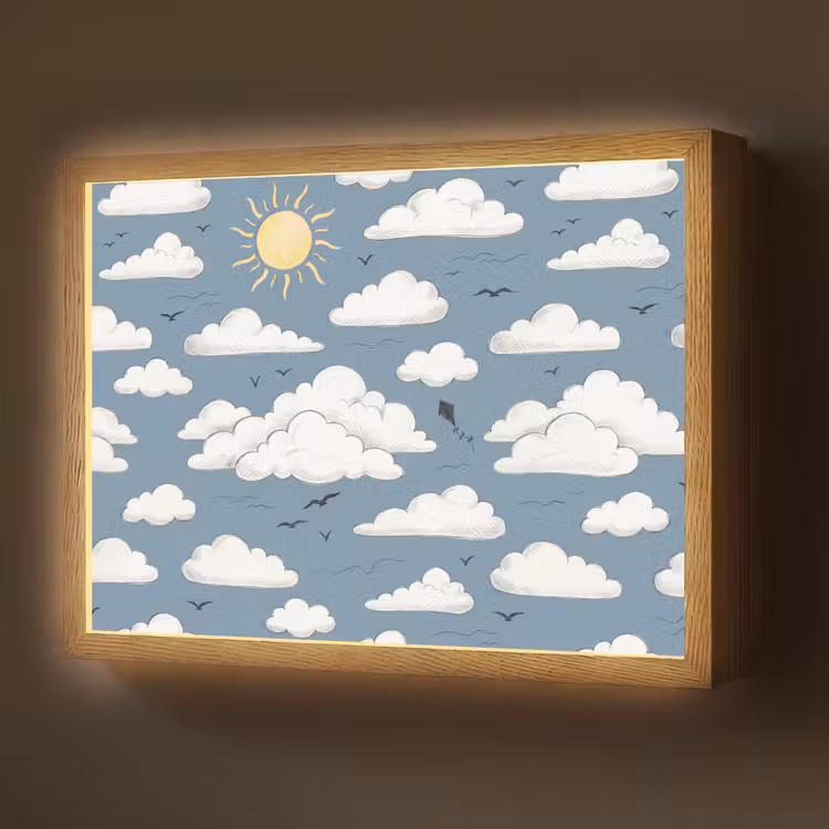 Lucht - Zon - Wolken - Natuur - Blauw Light Box met batterij (Wandlamp) middel -z3d_website