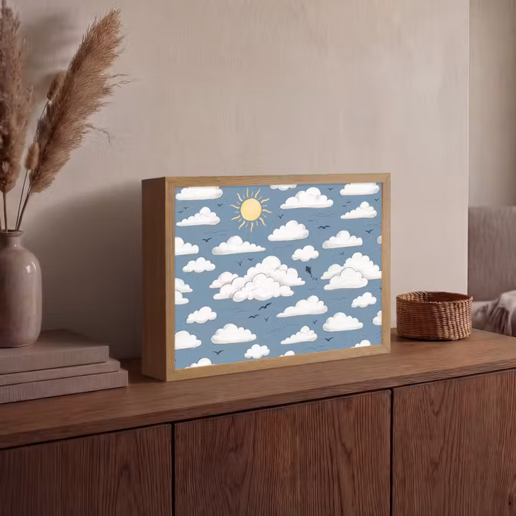 Lucht - Zon - Wolken - Natuur - Blauw Light Box met batterij (Wandlamp) middel -sfeer2