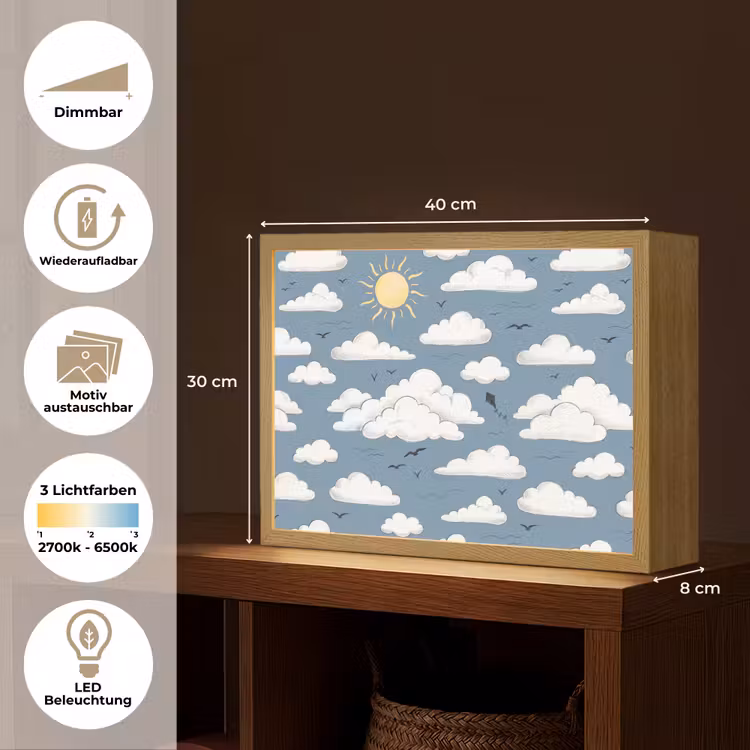 Lucht - Zon - Wolken - Natuur - Blauw Light Box met batterij (Wandlamp) middel -USP_websiteoverzichtDE