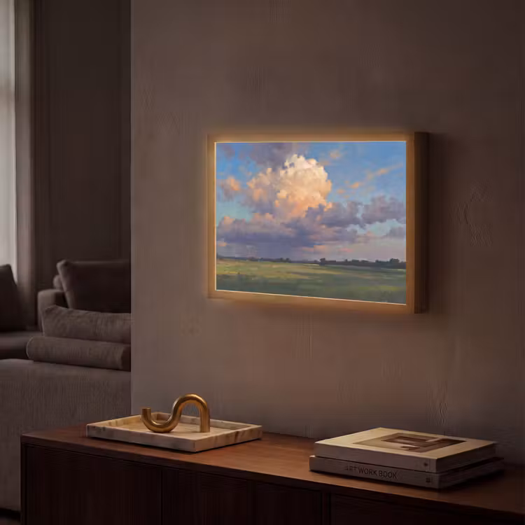 Lucht - Wolken - Landschap - Modern - Oranje Light Box met batterij (Wandlamp) middel -sfeer1
