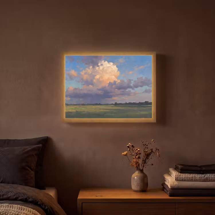 Lucht - Wolken - Landschap - Modern - Oranje Light Box met batterij (Wandlamp) middel -sfeer4