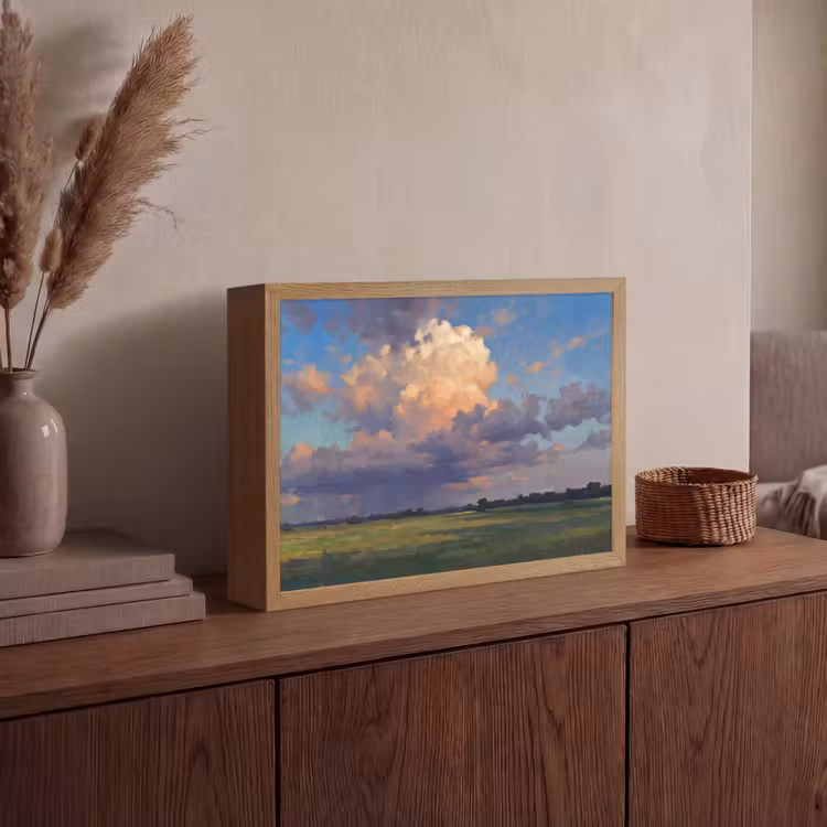 Lucht - Wolken - Landschap - Modern - Oranje Light Box met batterij (Wandlamp) middel -sfeer2