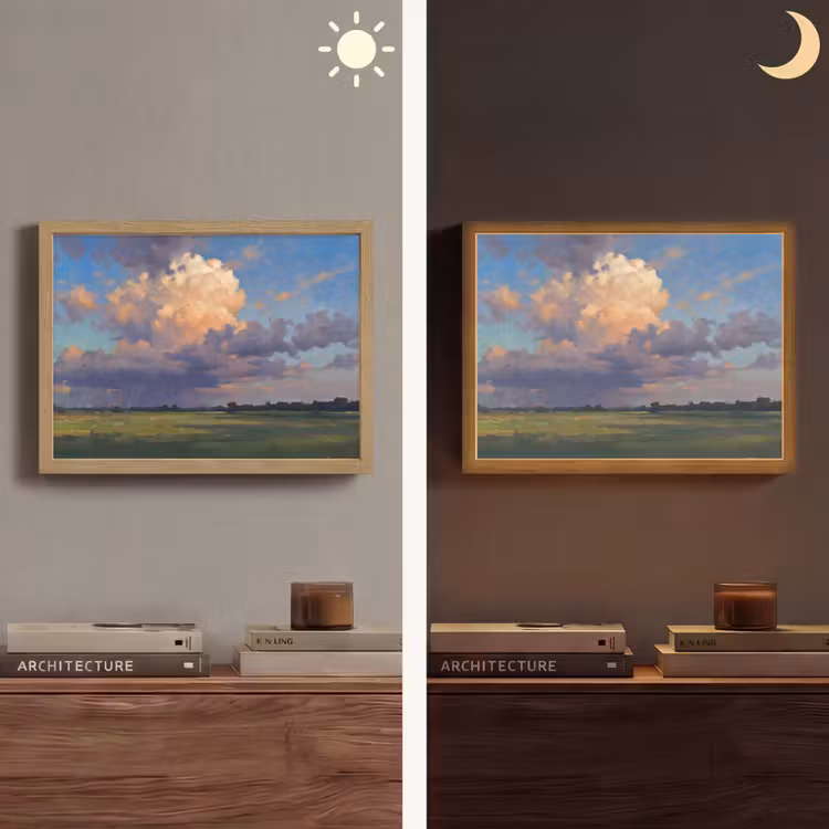 Lucht - Wolken - Landschap - Modern - Oranje Light Box met batterij (Wandlamp) middel -sfeer3