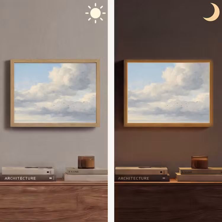 Lucht - Wolken - Natuur - Klassiek - Blauw Light Box met batterij (Wandlamp) middel -sfeer3