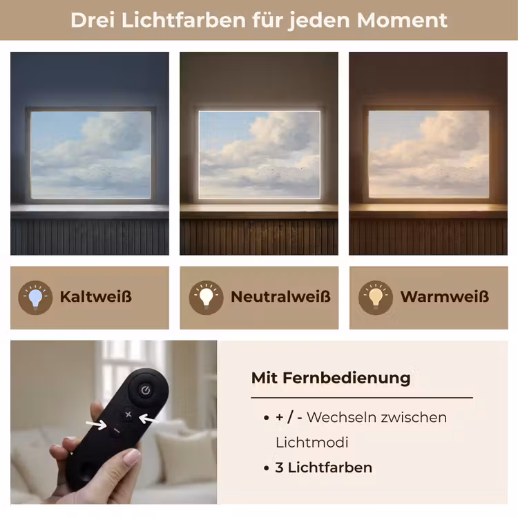 Lucht - Wolken - Natuur - Klassiek - Blauw Light Box met batterij (Wandlamp) middel -USP_lichtkleurDE
